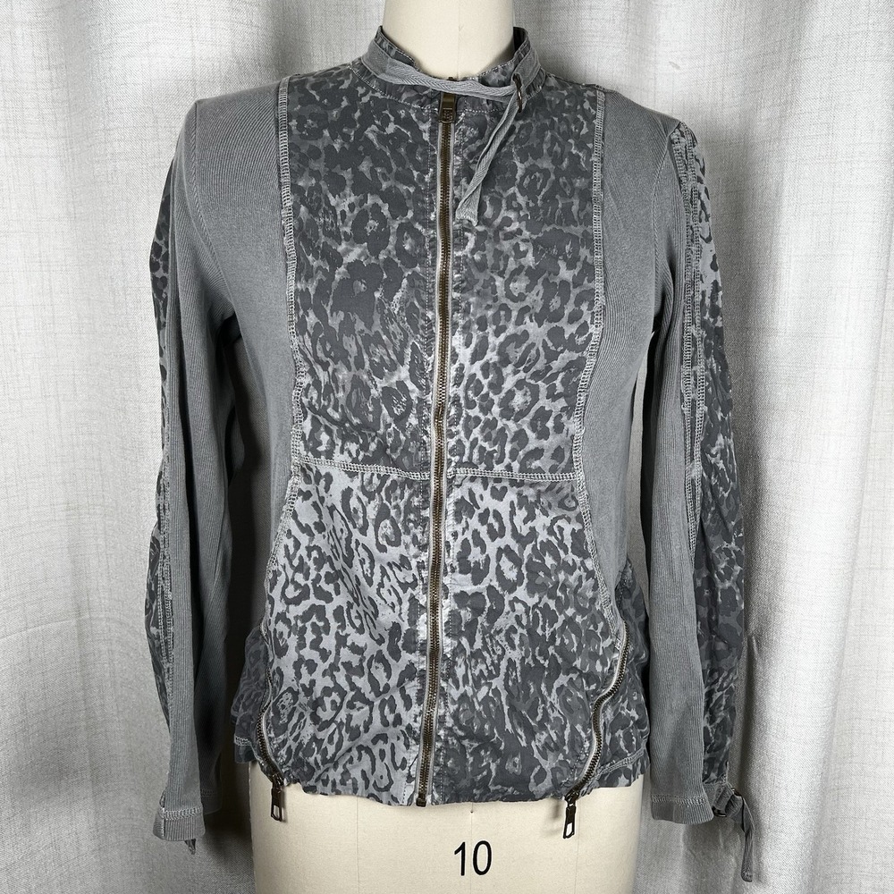XCVI Serengeti Moto Jacket Womens Large Grey Mist Leopard Print Full‎ Zip